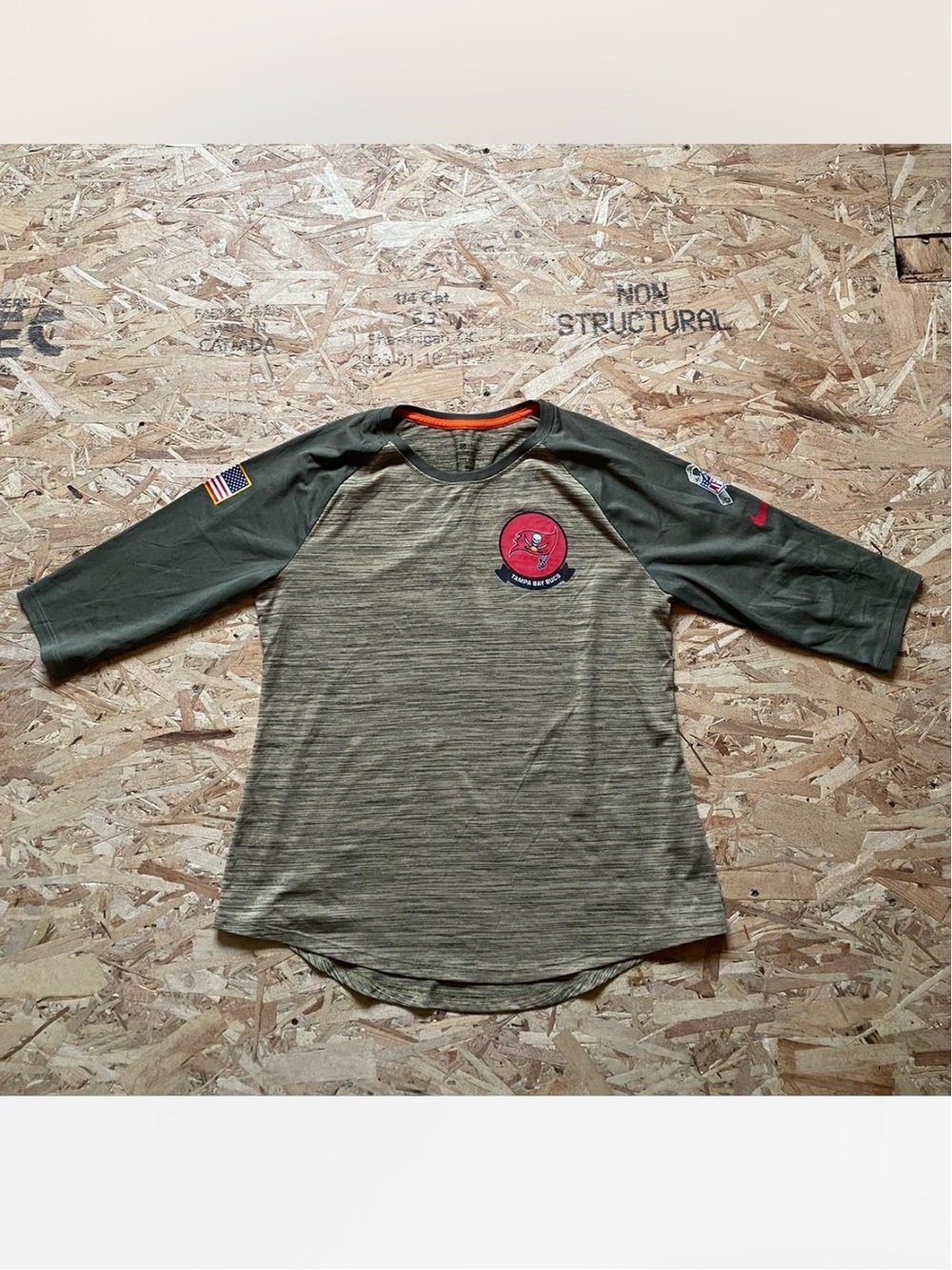 Nike Dri-Fit Tampa Bay Olive Green Raglan Sleeve Long-Sleeve Shirt with Patches